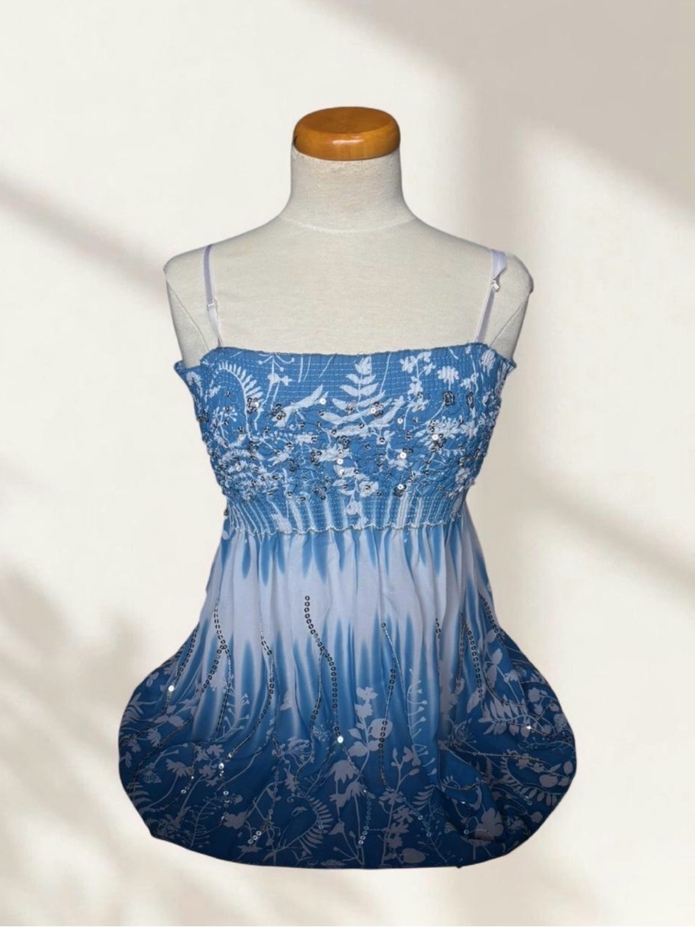 Blue Floral Smocked Camisole Top